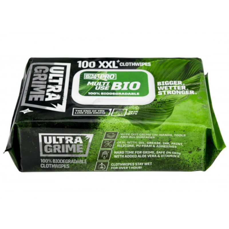 Ultragrime Multi Use Bio Wipes 100XXL Cloth Wipes